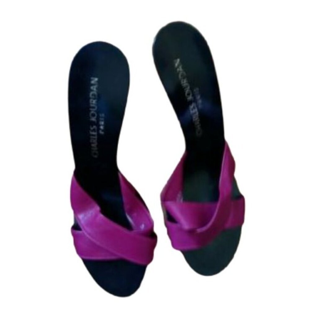 Vintage 90s Charles Jordan leather slides shoes heels sandals in hot pink